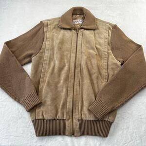 Mister Marr Vintage Leather Knit Suede Jacket men's size Large Beige